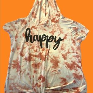 Tie-Dye Hooded T-Shirt with 'Happy' Print